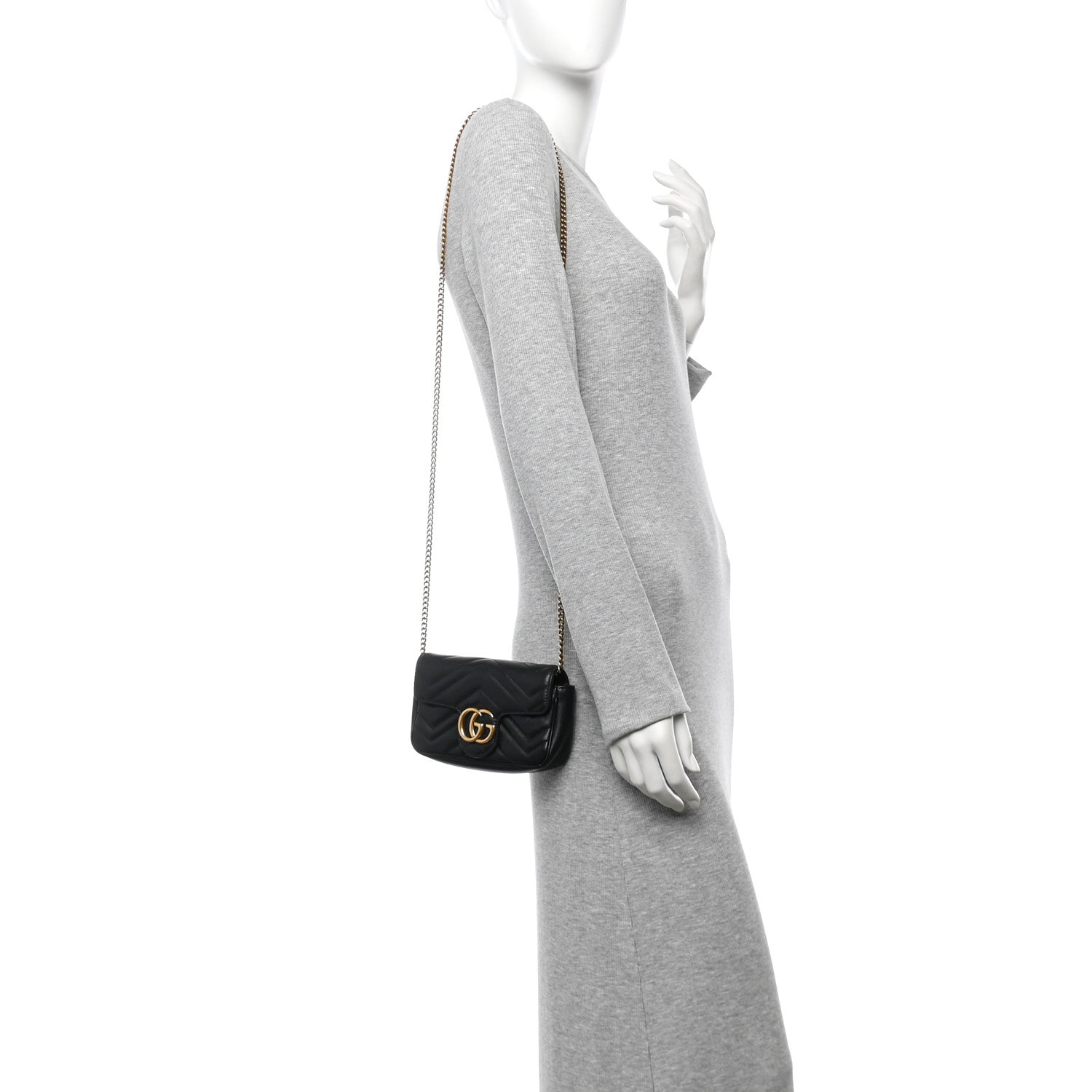 Calfskin Matelasse Super Mini GG Marmont Shoulder Bag Black