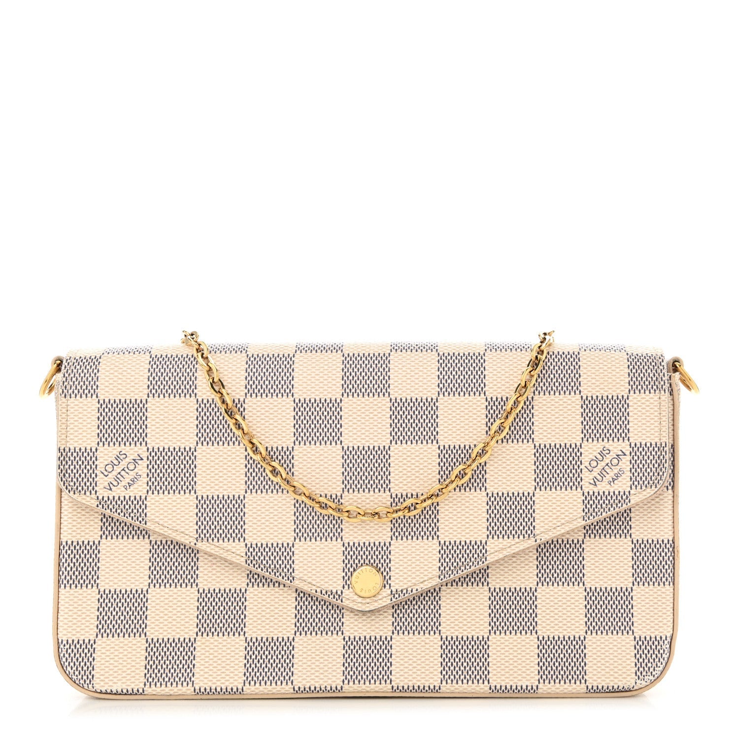 Damier Azur Pochette Felicie Chain Wallet Rose Ballerine