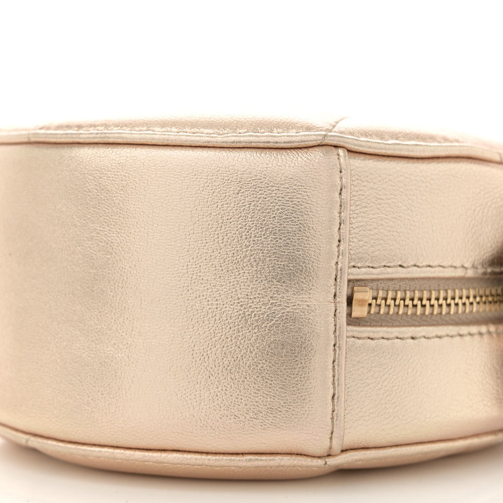 Metallic Lambskin Quilted Chanel 19 Round Clutch With Chain Gold