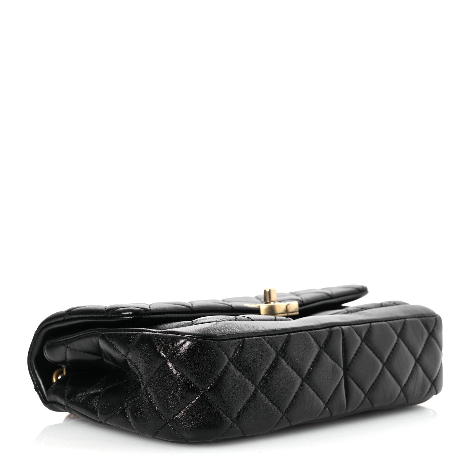 Shiny Lambskin Quilted Small Daily Friend Flap Black