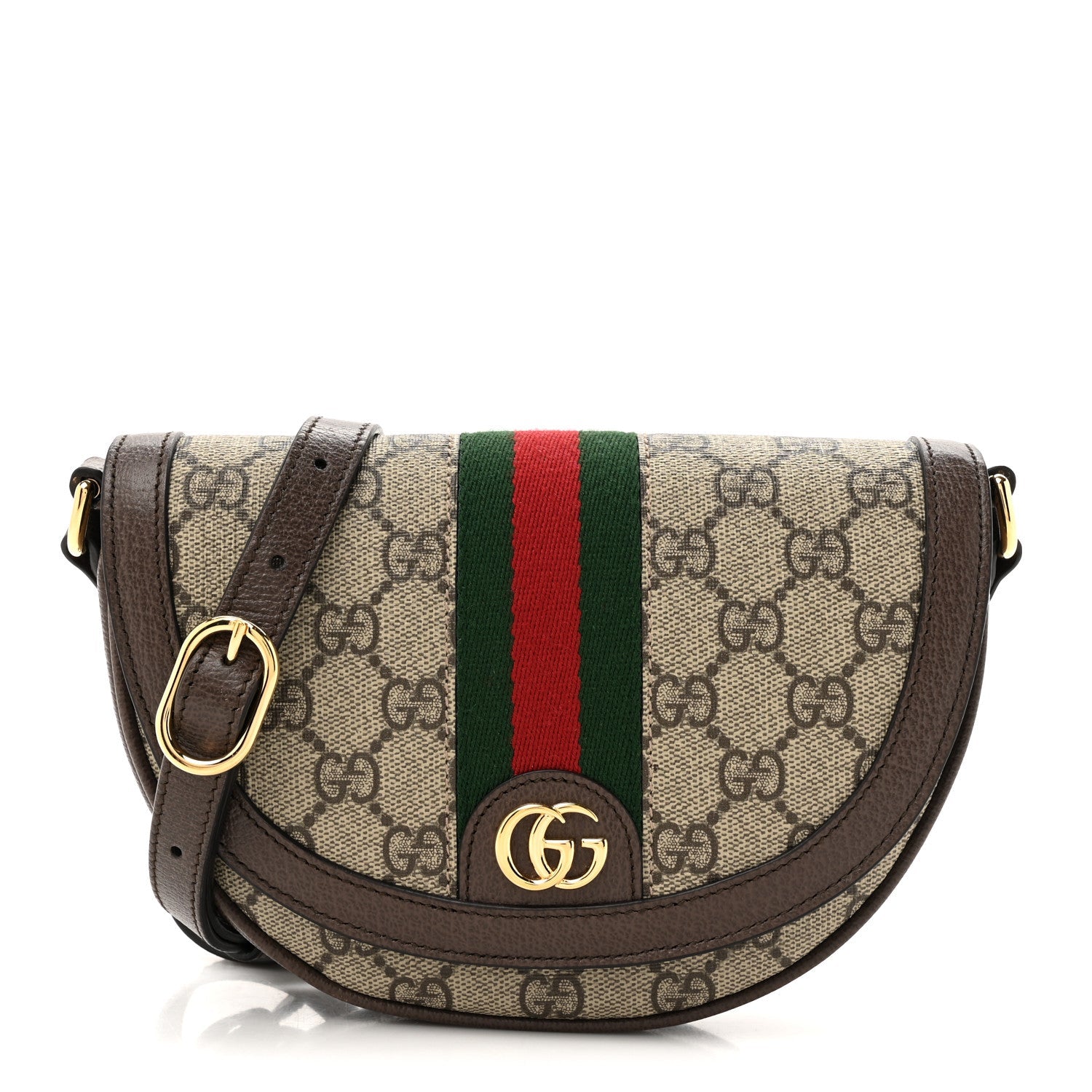 GG Supreme Monogram Textured Dollar Calfskin Web Mini Ophidia Flap Shoulder Bag Beige Ebony New Acero
