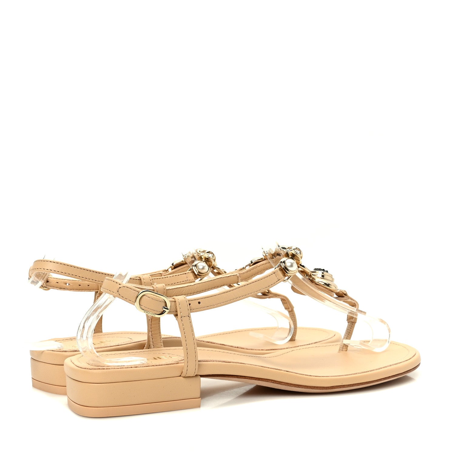 Lambskin Metal Heart Thong Sandals 37 Beige