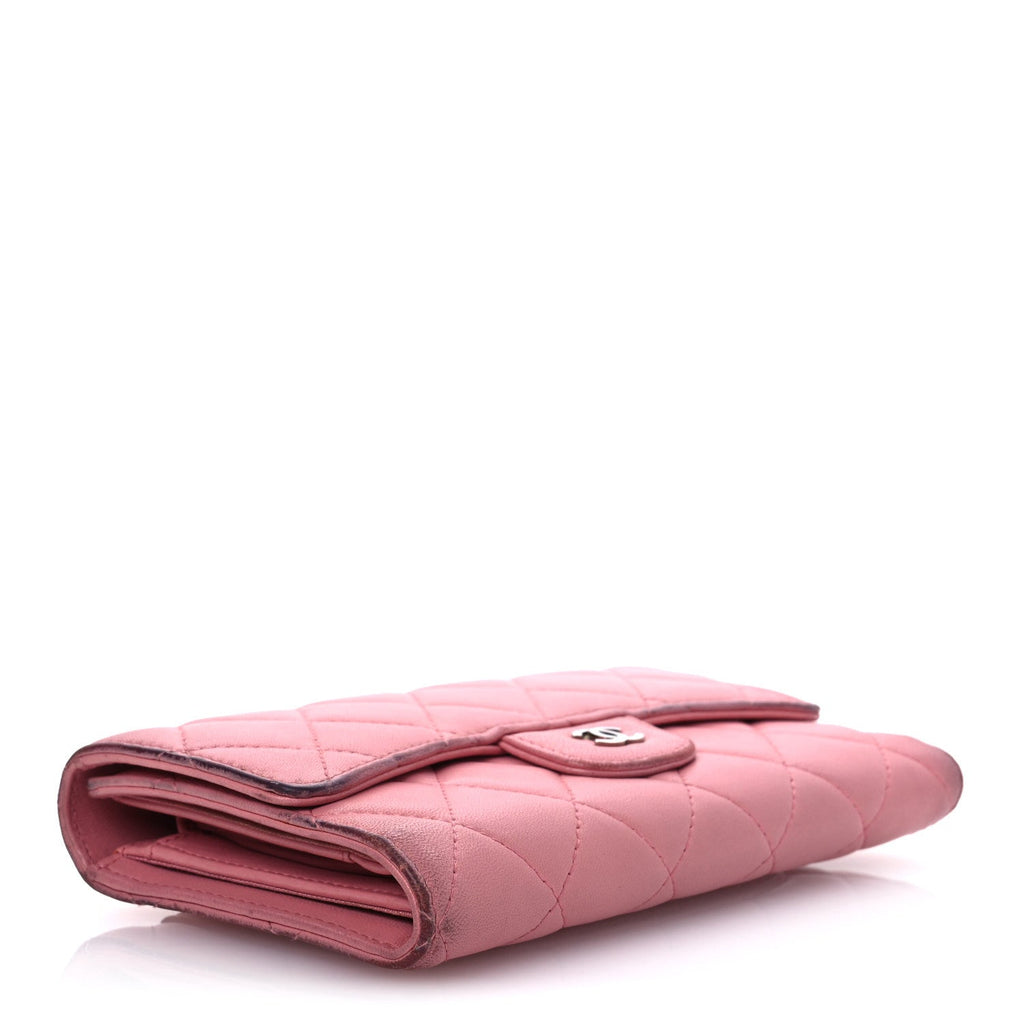 Lambskin Quilted Large Gusset Flap Wallet Pink