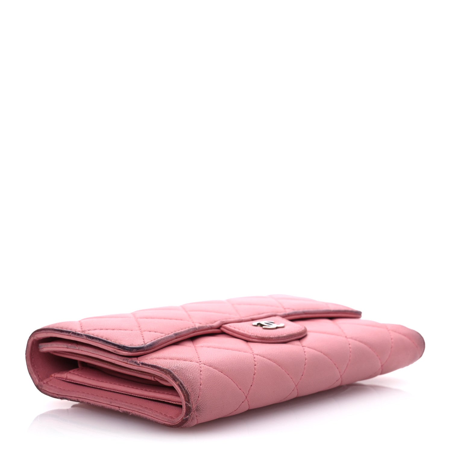 Lambskin Quilted Large Gusset Flap Wallet Pink