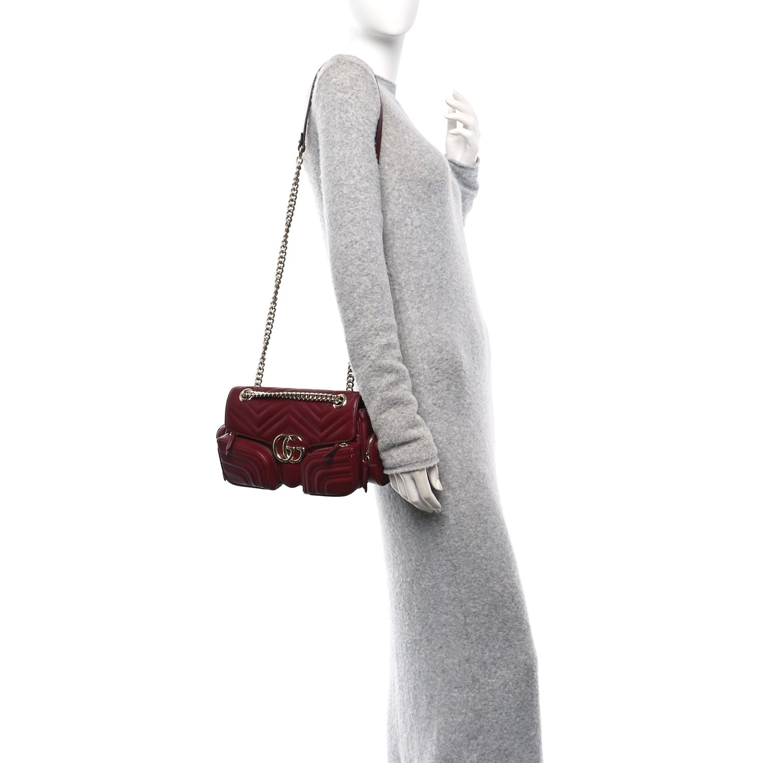 Calfskin Matelasse Small GG Marmont Multi Pocket Shoulder Bag Rosso Ancora