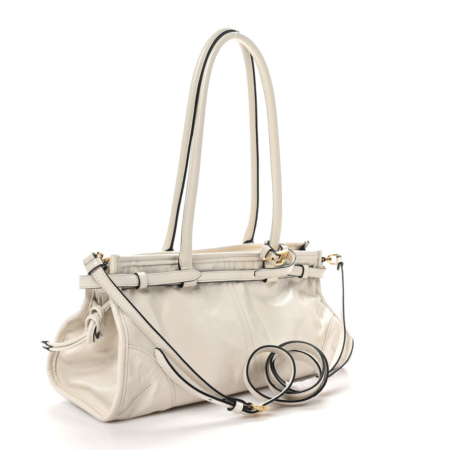 Glossy Calfskin Triangle Medium Bonnie Shoulder Bag White