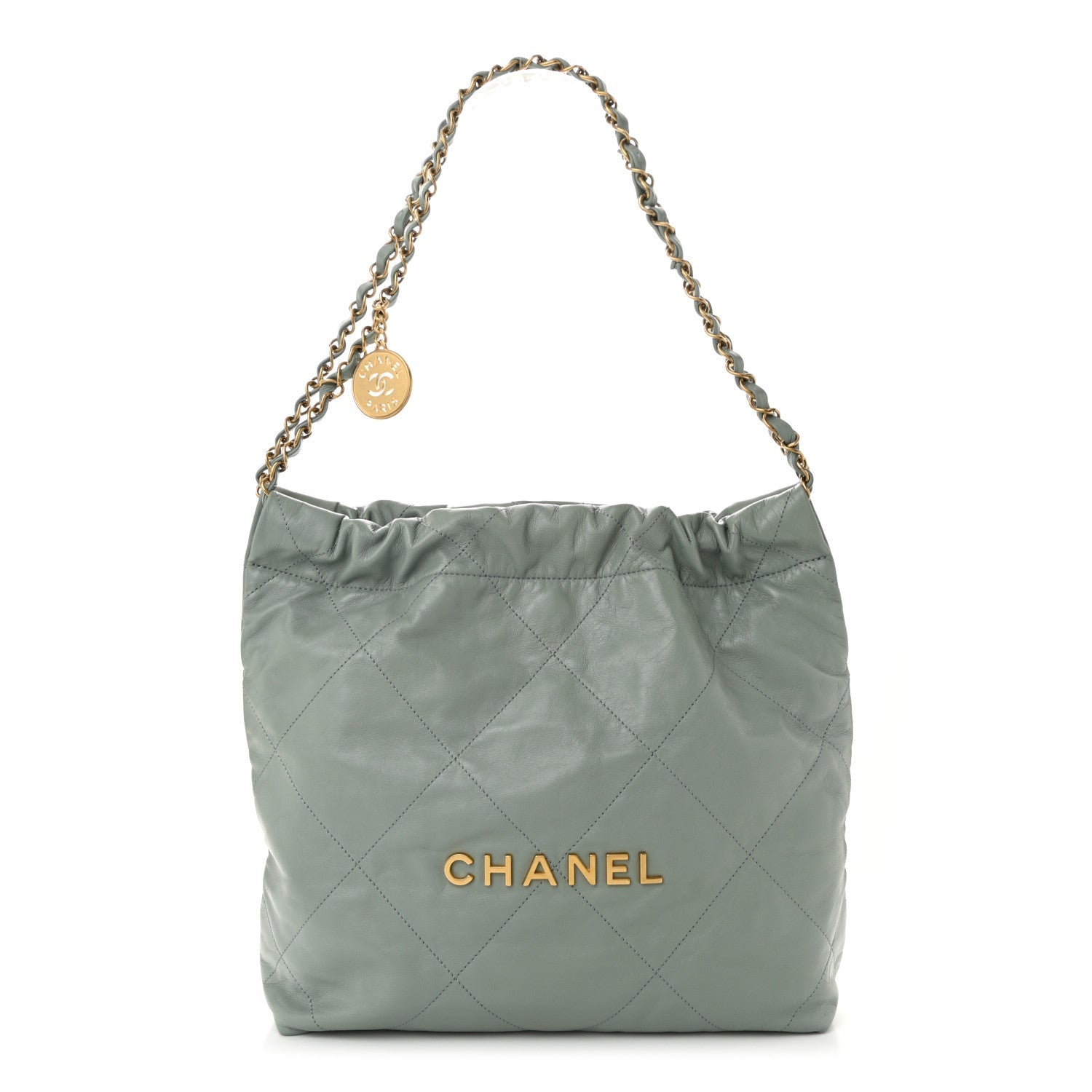 Shiny Calfskin Quilted Small Chanel 22 Grey