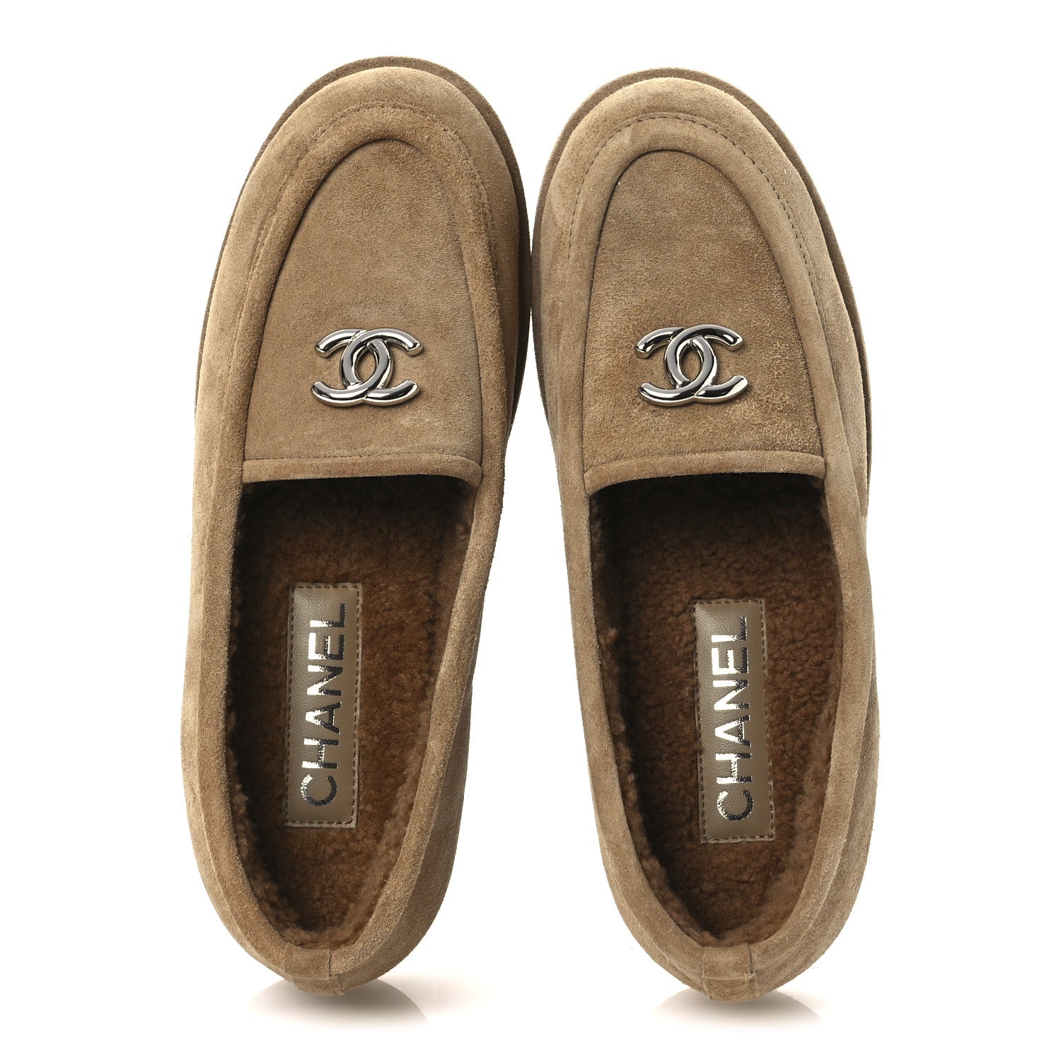 Suede Calfskin CC Loafers 38 Dark Beige