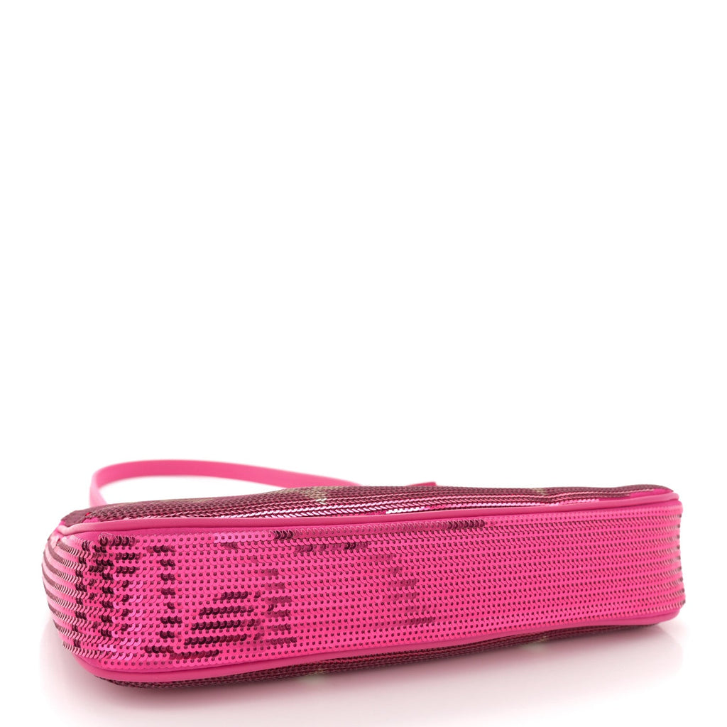 Satin Sequin Monogram Giant Pochette Accessories Fuchsia