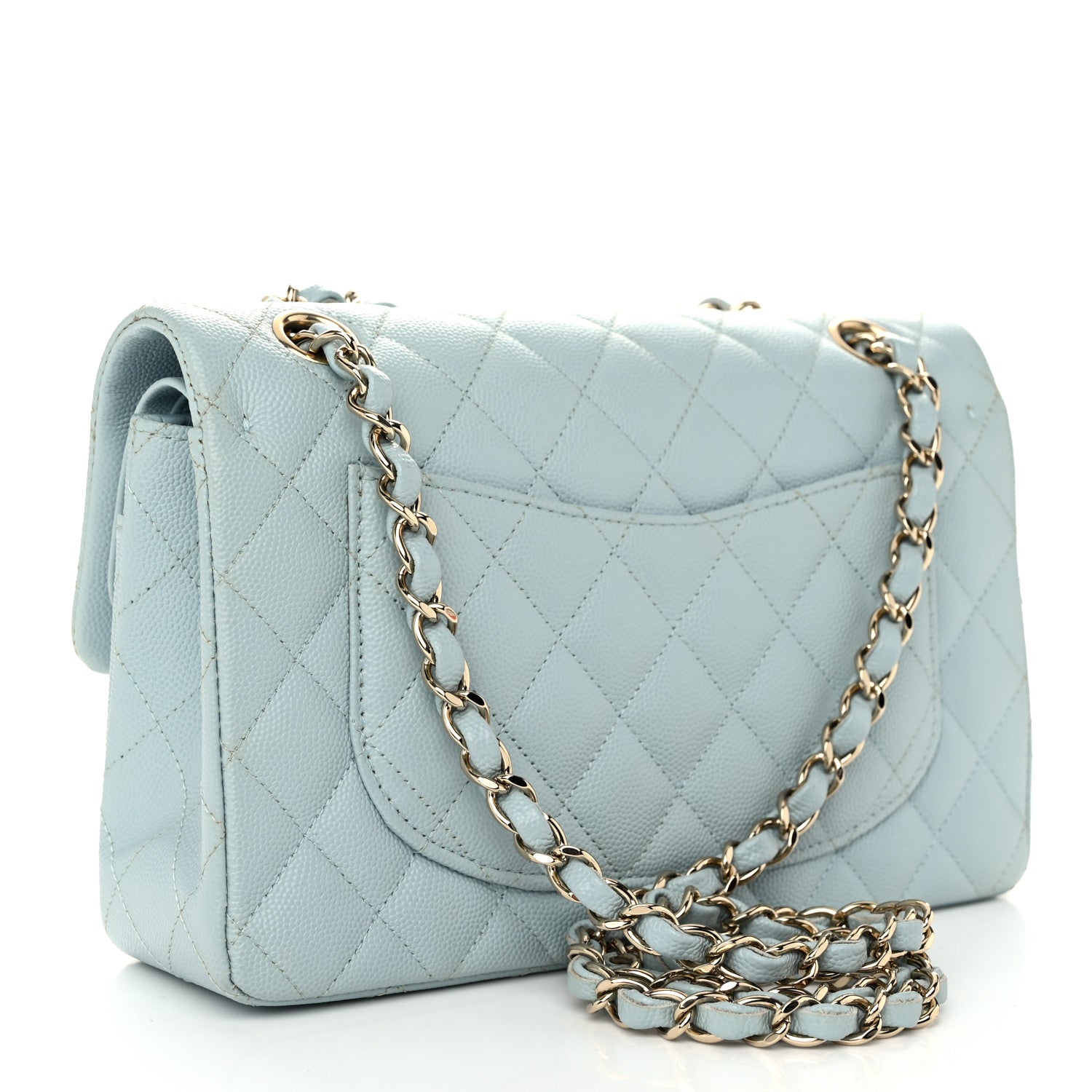 Caviar Quilted Small Double Flap Light Blue