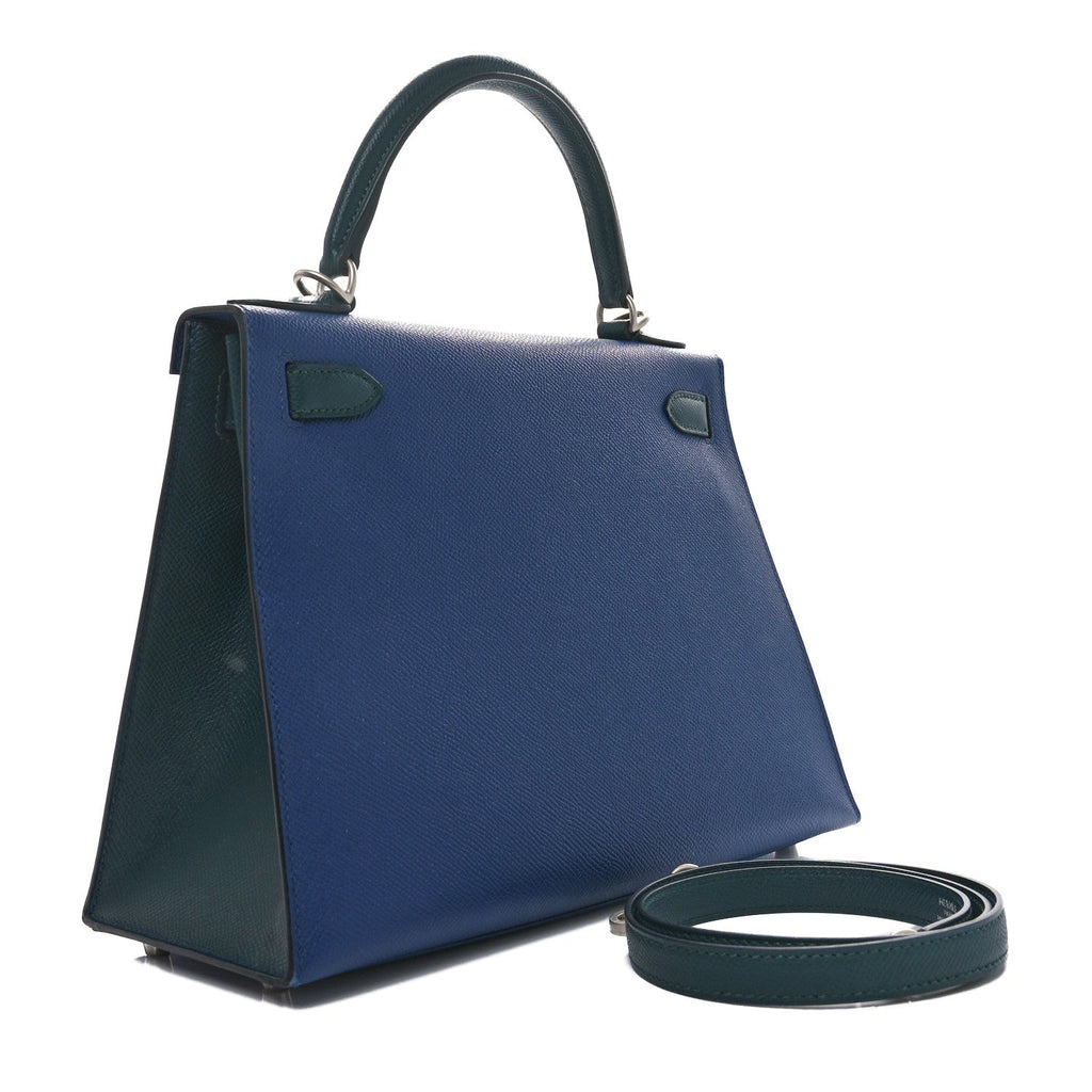 Epsom Horseshoe Kelly Sellier 28 Bleu Saphir Vert Cypress