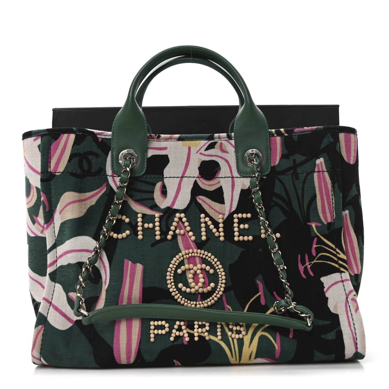Velvet Calfskin Beaded Small Deauville Tote Pink Green Black