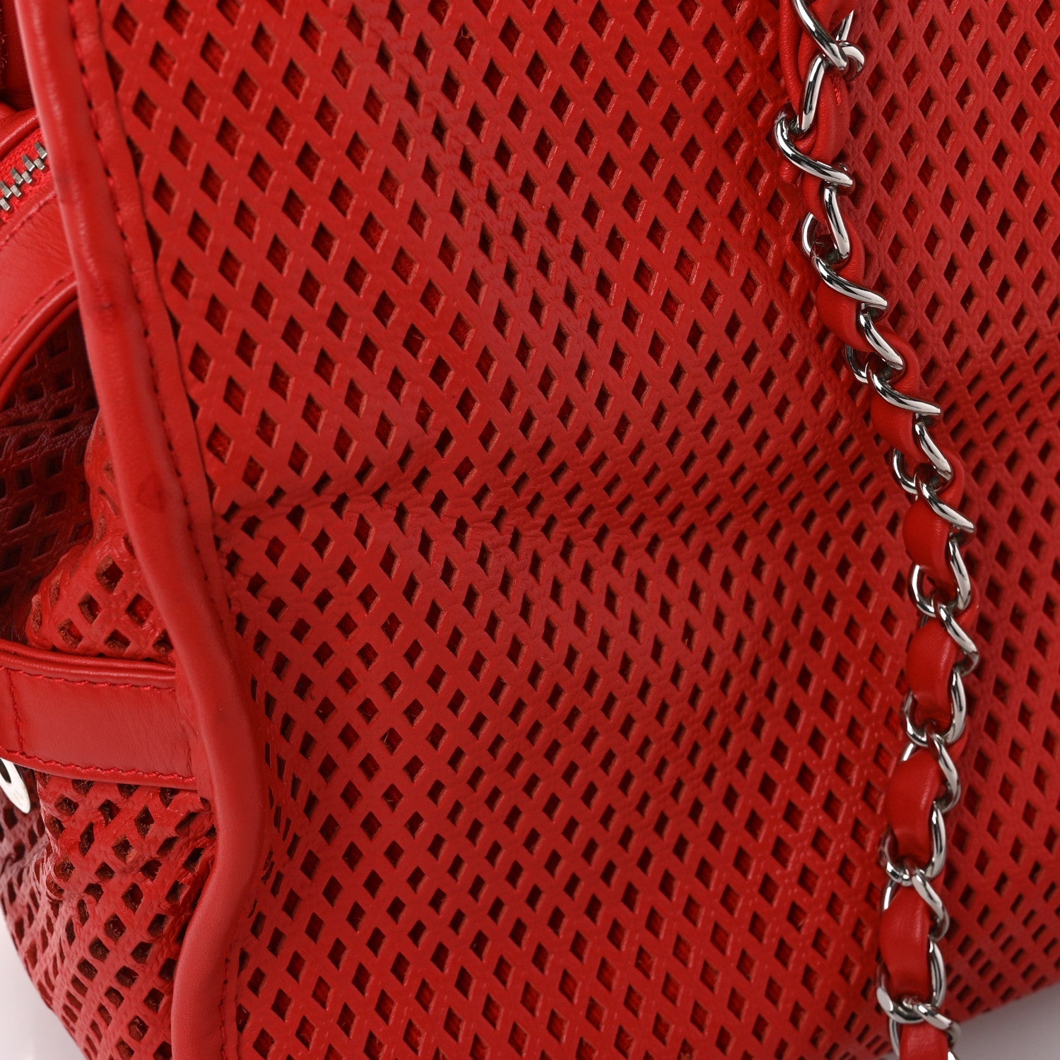 Calfskin Perforated Up In The Air East West Tote Red