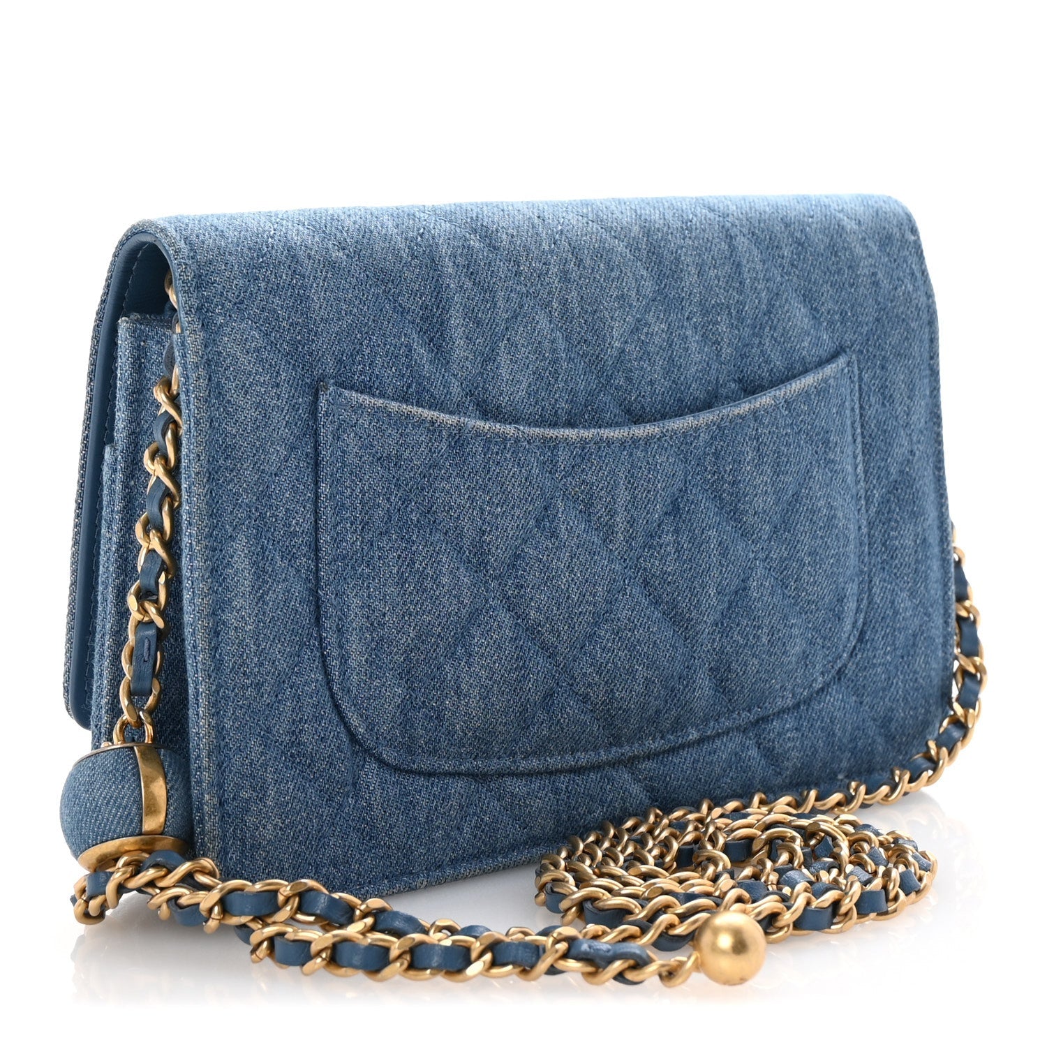 Denim Quilted CC Pearl Crush Wallet on Chain WOC Blue