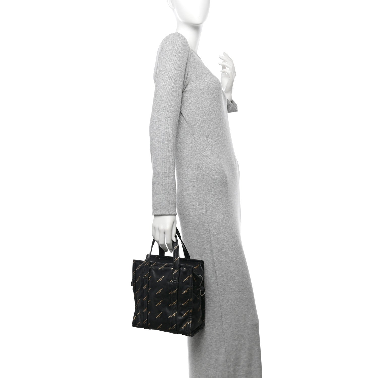 Calfskin Allover Logo XS Bazar Shopper Tote Black Gold