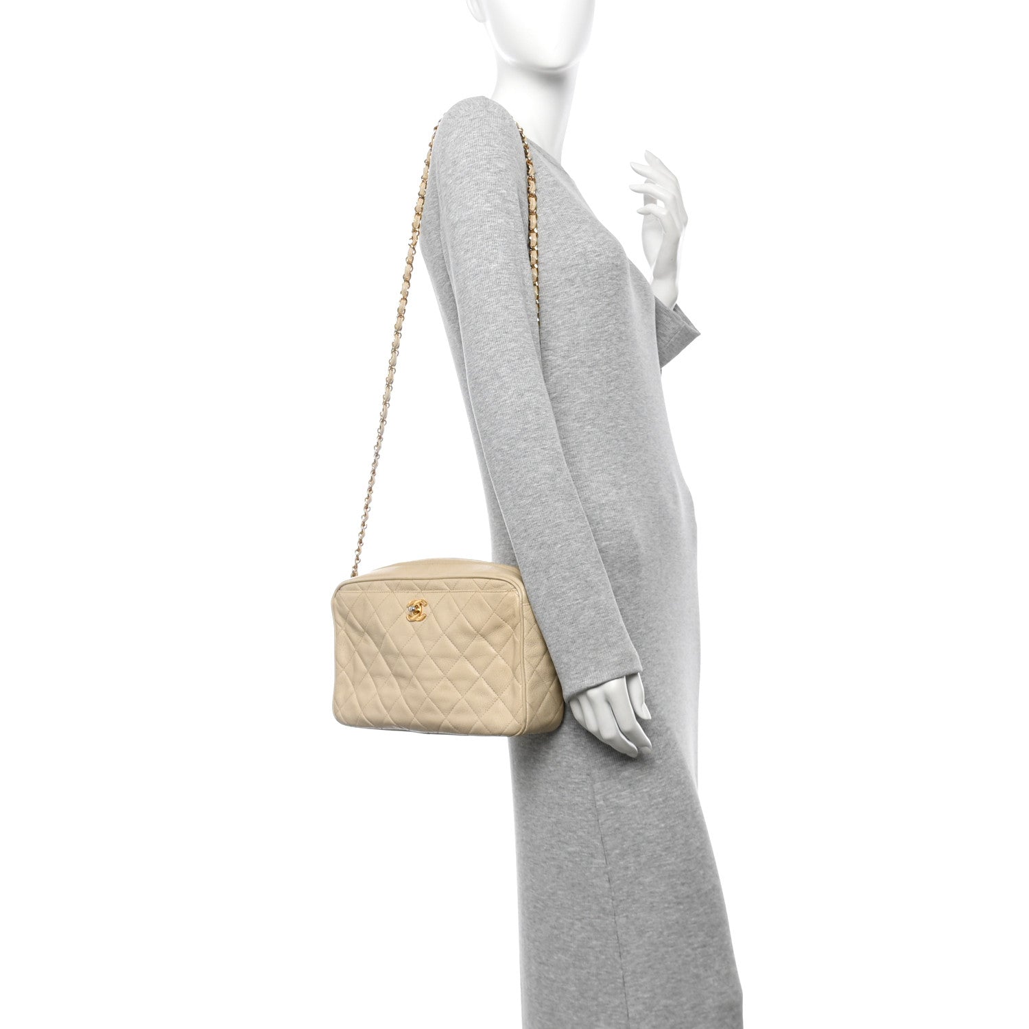 Caviar Quilted Camera Case Beige Clair