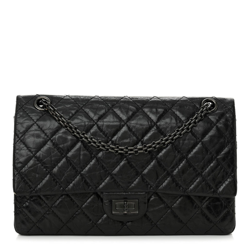 Glazed Aged Calfskin Quilted 2.55 Reissue 226 Flap So Black