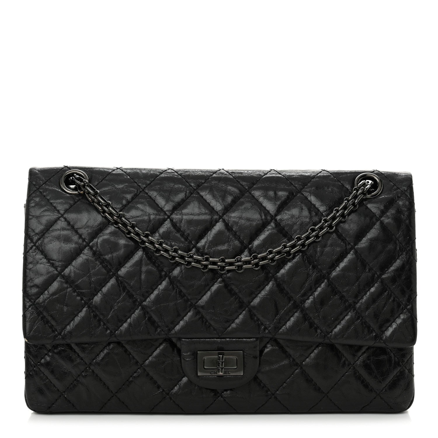 Glazed Aged Calfskin Quilted 2.55 Reissue 226 Flap So Black