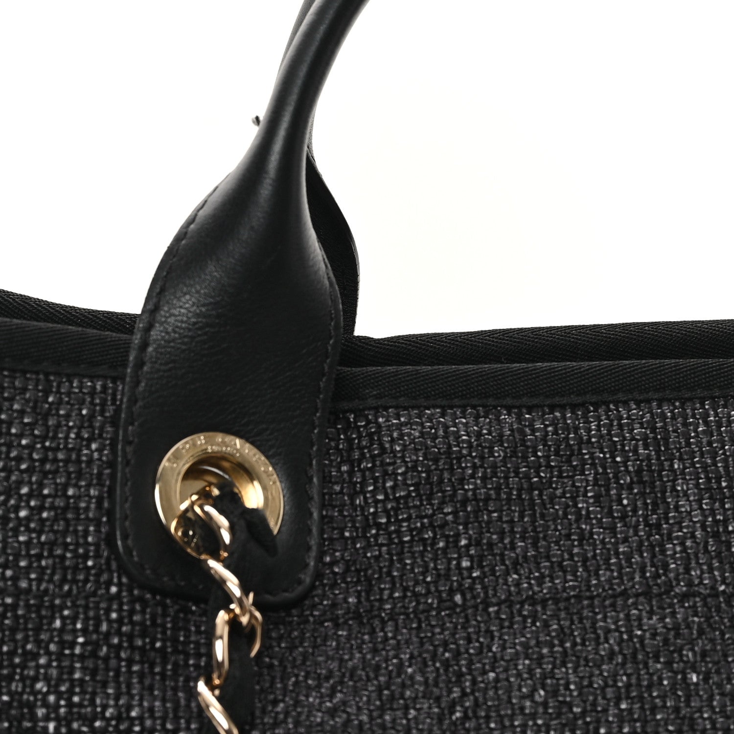 Woven Straw Raffia Large Deauville Tote Black