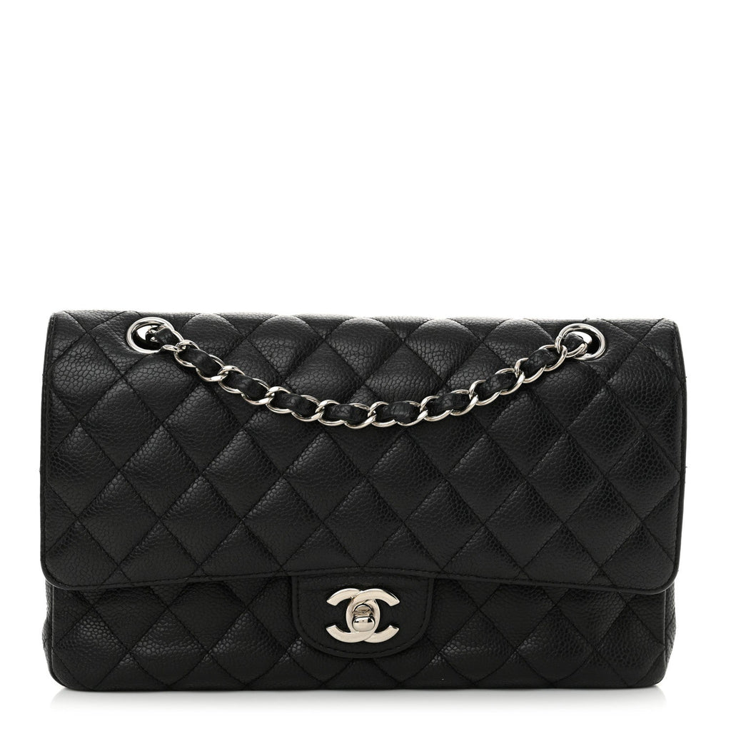 Caviar Quilted Medium Double Flap Black