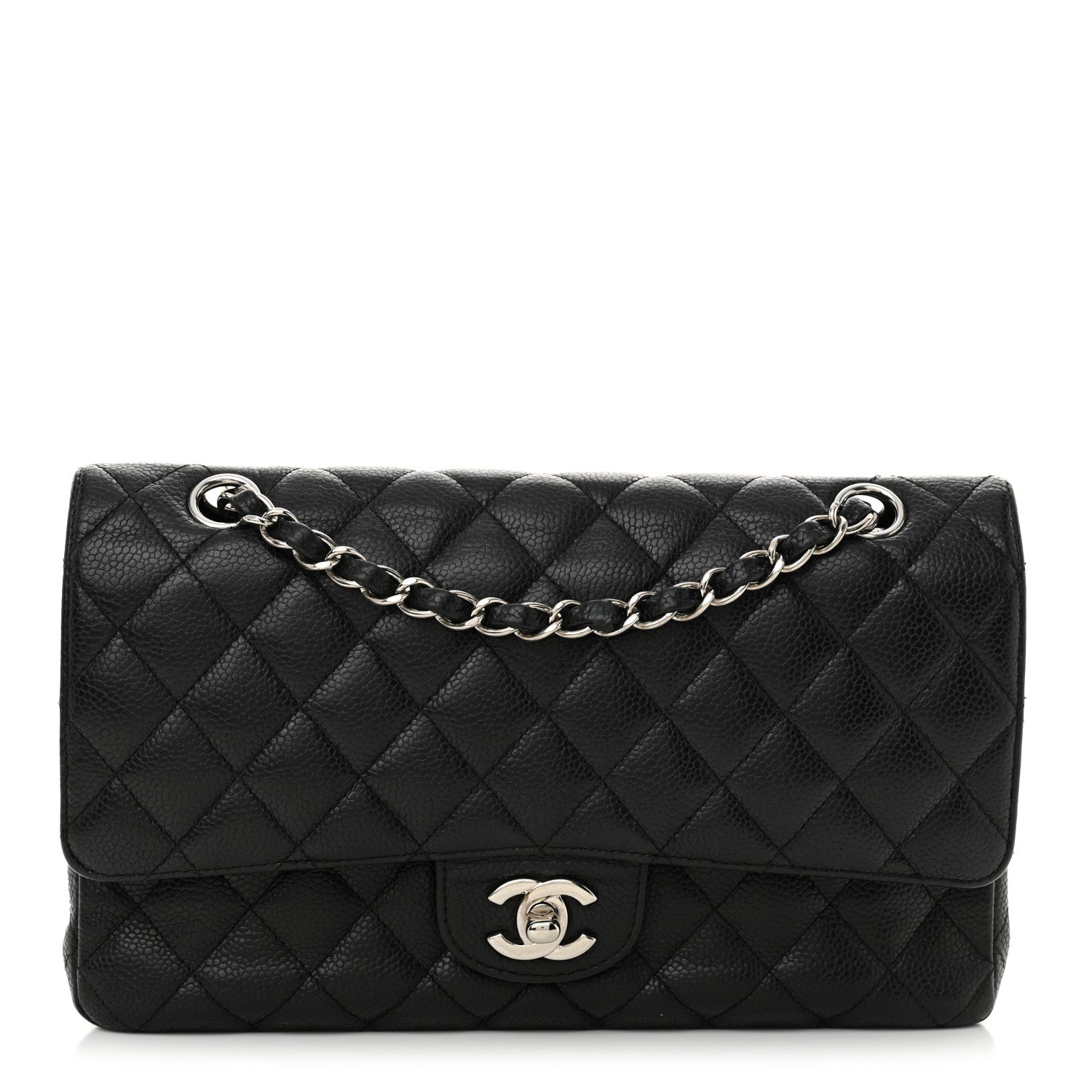 Caviar Quilted Medium Double Flap Black