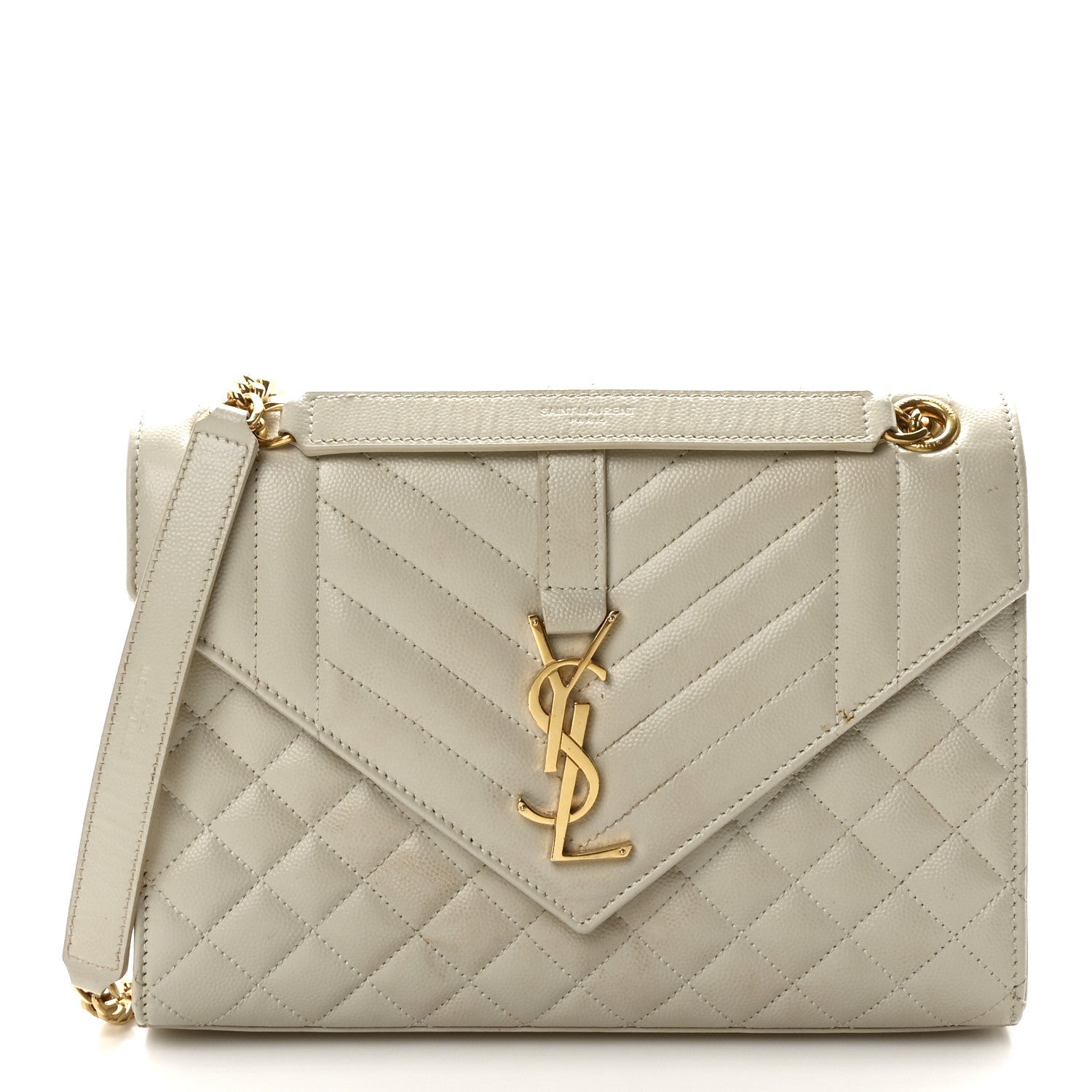 Grain De Poudre Textured Mixed Matelasse Medium Triquilt Monogram Satchel Crema Soft