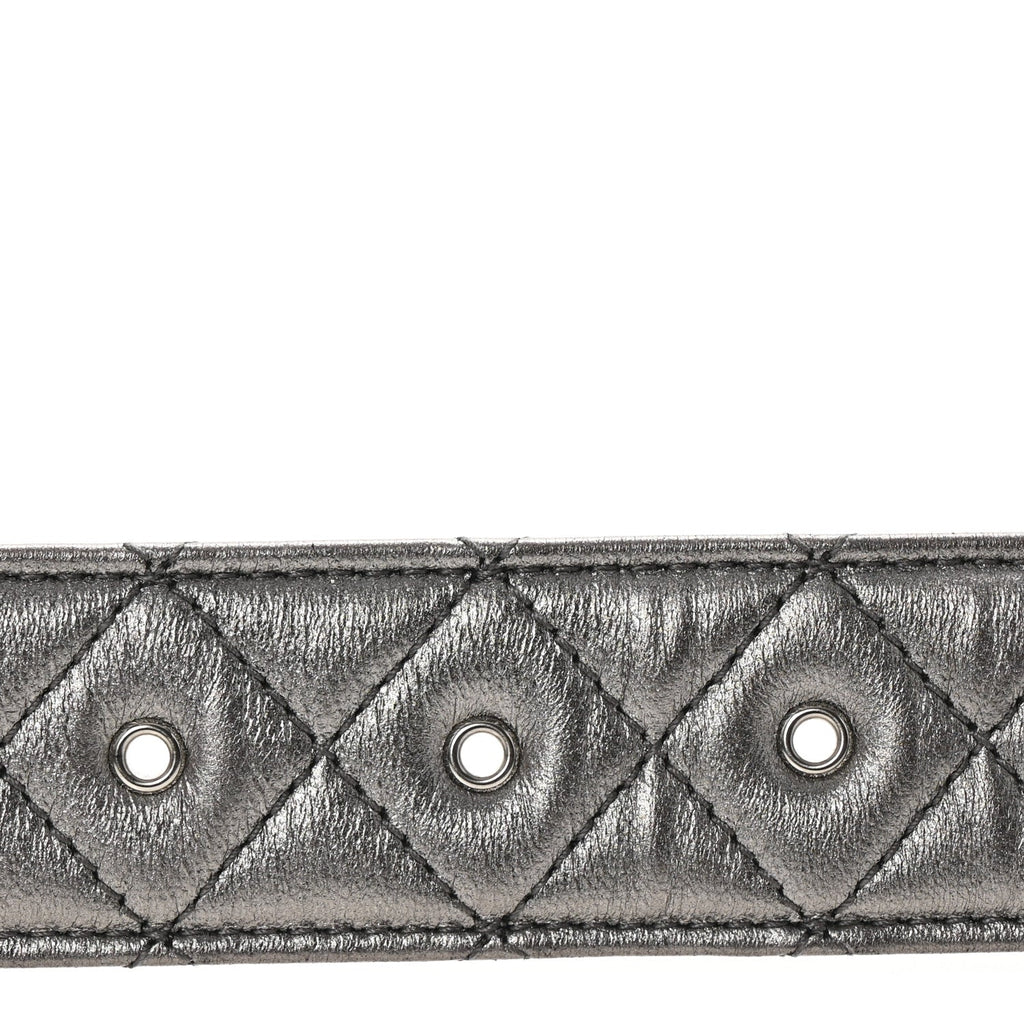 Metallic Calfskin Quilted CC Chain Belt 95 38 Silver