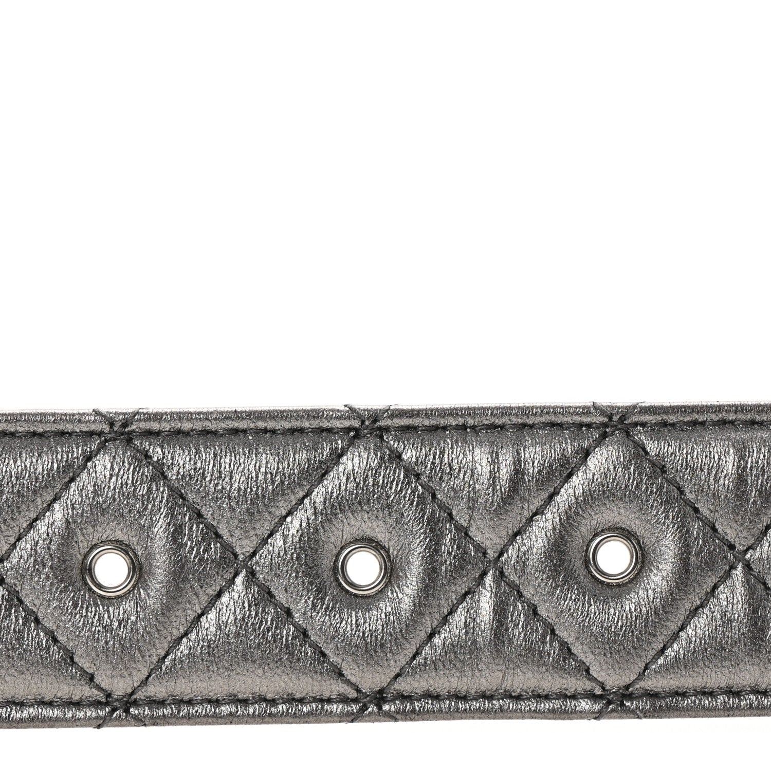 Metallic Calfskin Quilted CC Chain Belt 95 38 Silver