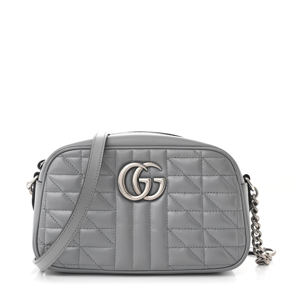 Calfskin Matelasse Aria Small GG Marmont Chain Shoulder Bag Deep Grey