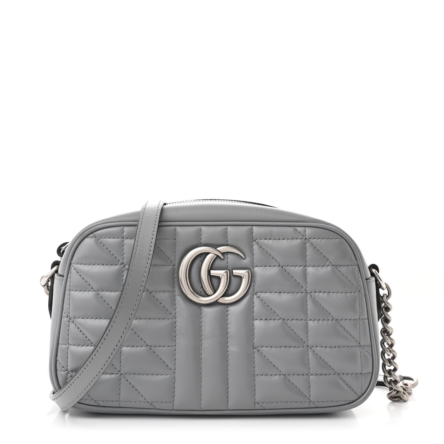 Calfskin Matelasse Aria Small GG Marmont Chain Shoulder Bag Deep Grey