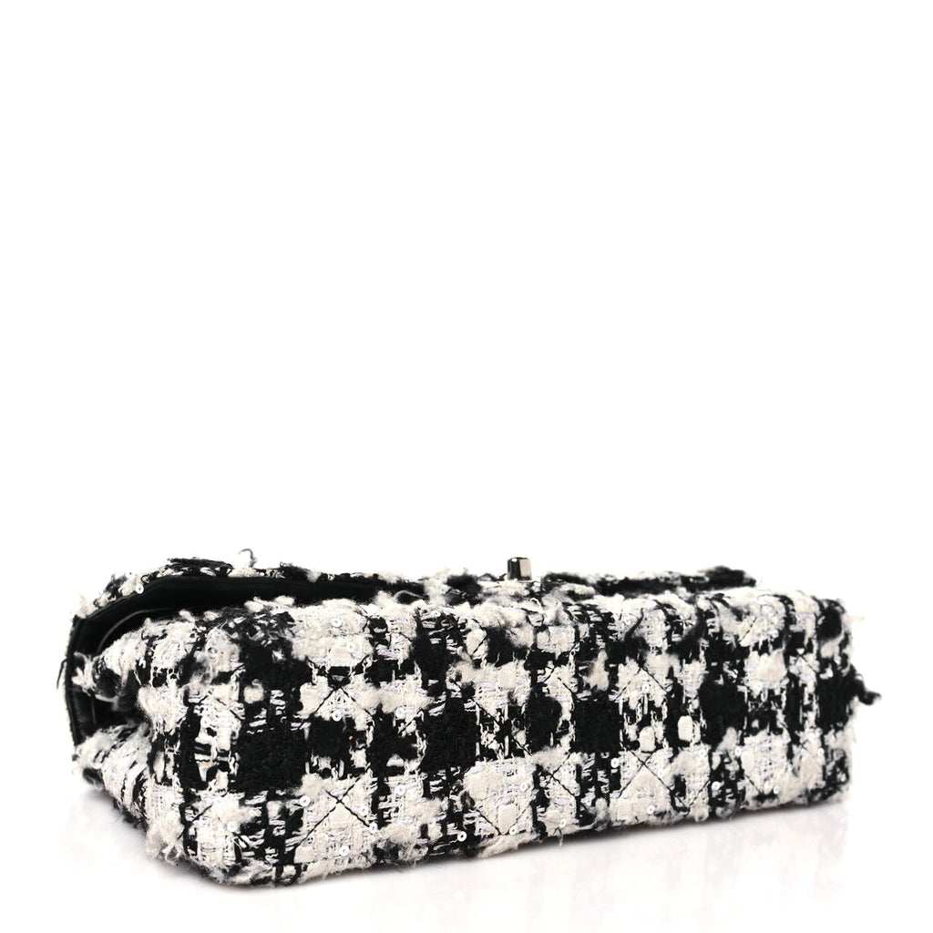 Tweed Quilted Medium Double Flap Black Ecru White