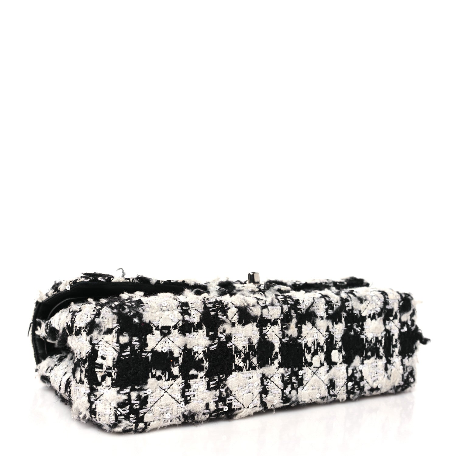 Tweed Quilted Medium Double Flap Black Ecru White