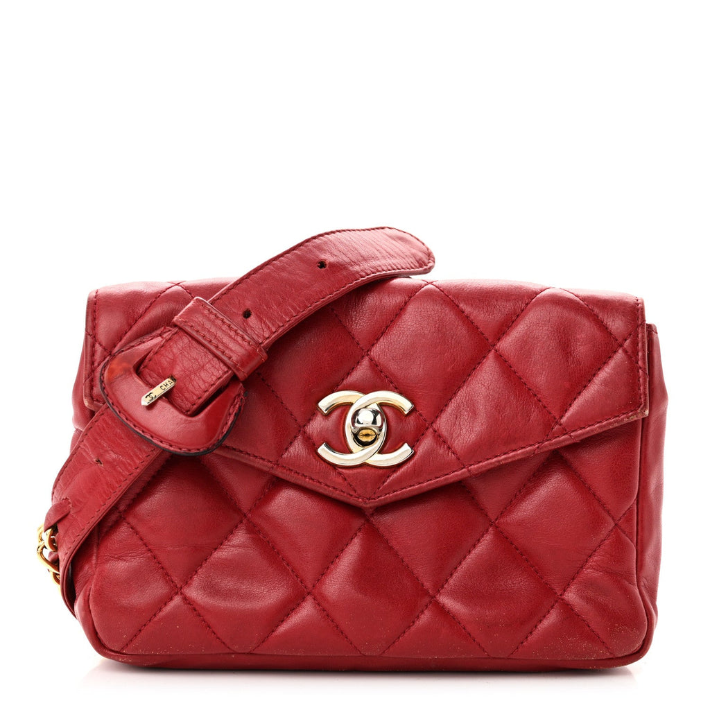 Lambskin Quilted Flap Waist Belt Bag 75 30 75 30 Red