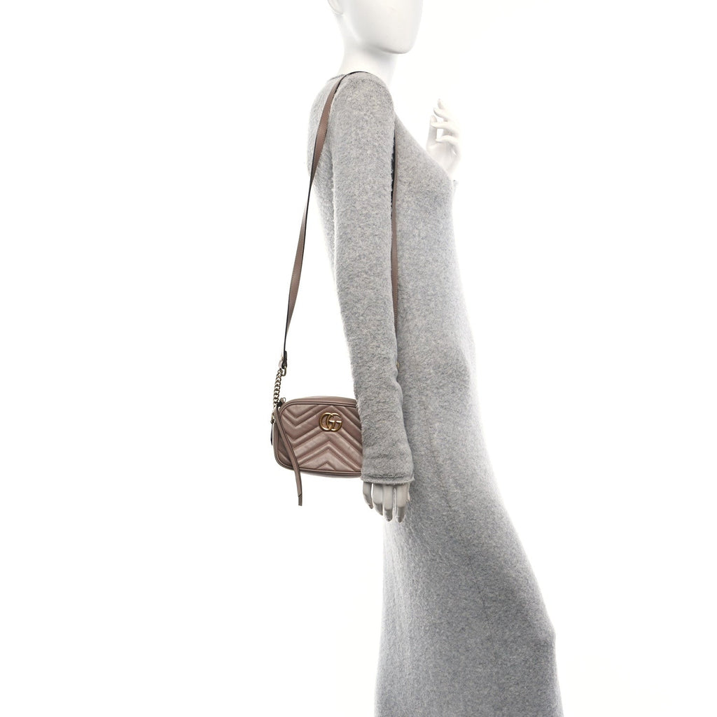 Calfskin Matelasse Mini GG Marmont Chain Shoulder Bag Porcelain Rose