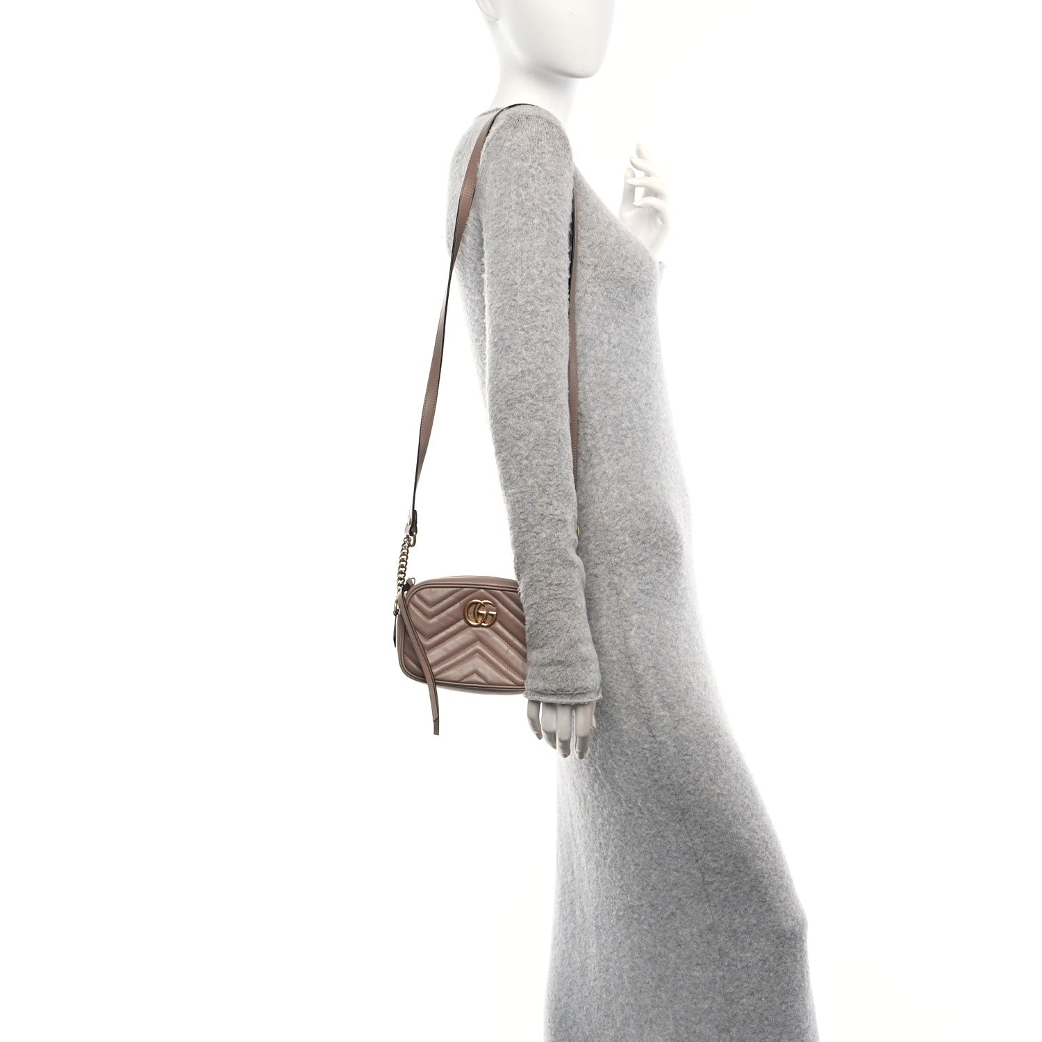 Calfskin Matelasse Mini GG Marmont Chain Shoulder Bag Porcelain Rose