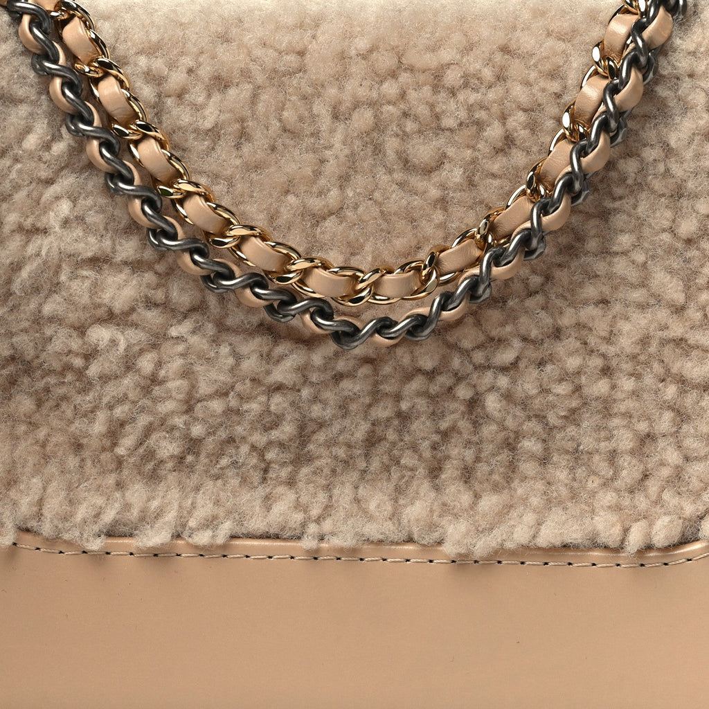 Shearling Small Gabrielle Hobo Dark Beige