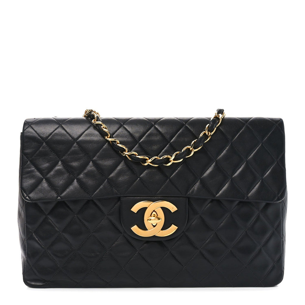 Lambskin Quilted XL Jumbo Single Flap Black