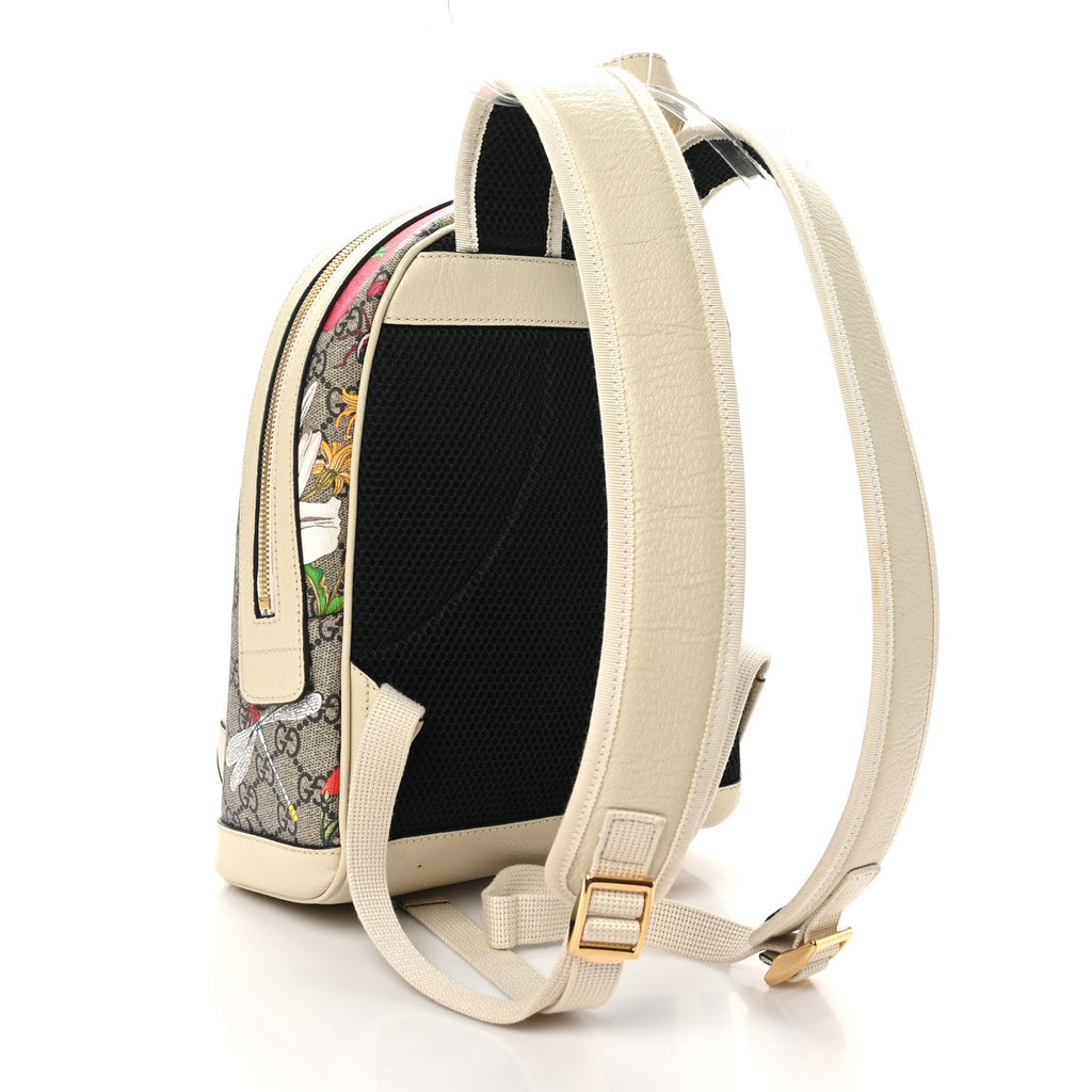 GG Supreme Monogram Flora Web Small Ophidia Day Backpack White