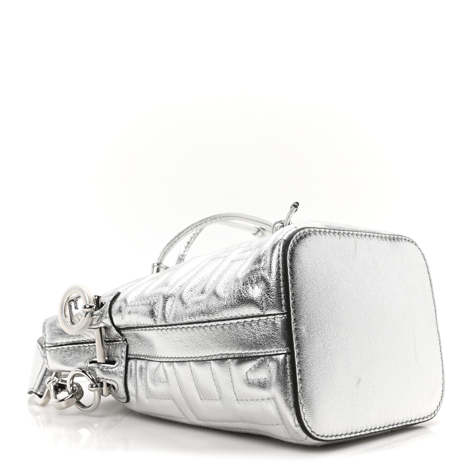 X MARC JACOBS Agnello Laminato Trapunta FF Mini Mon Tresor Bucket Bag Argento