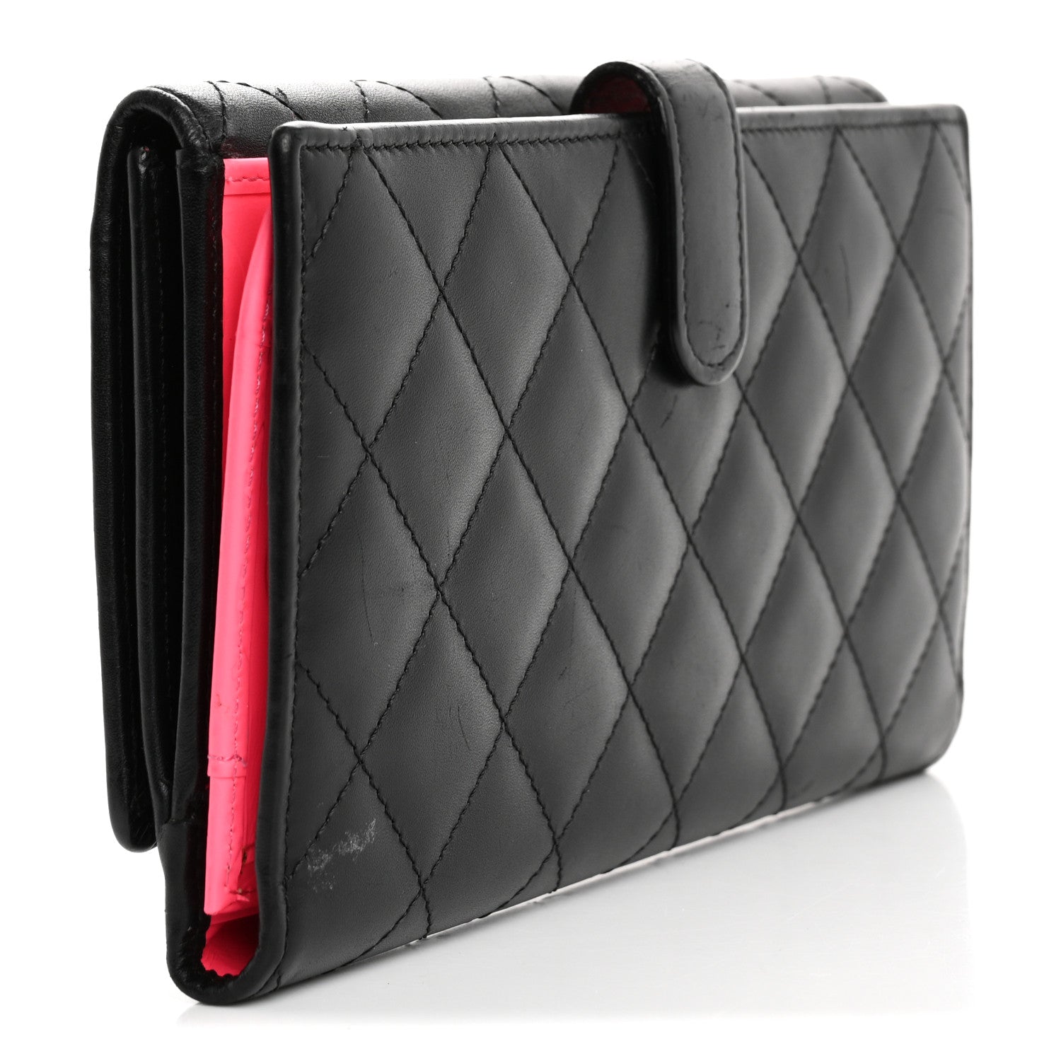 Calfskin Quilted Cambon Tri-Fold Wallet Black