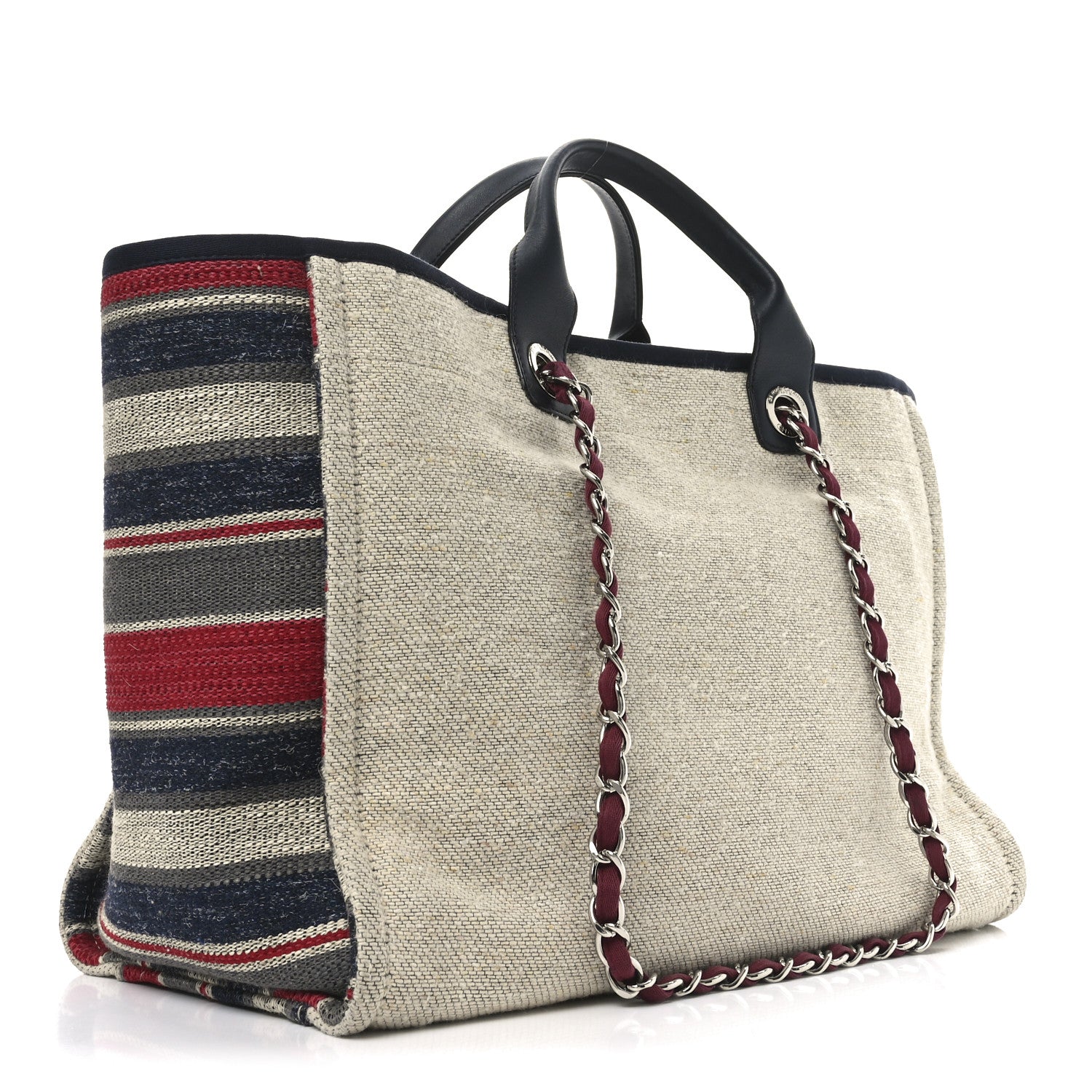 Striped Canvas Small Deauville Tote Beige