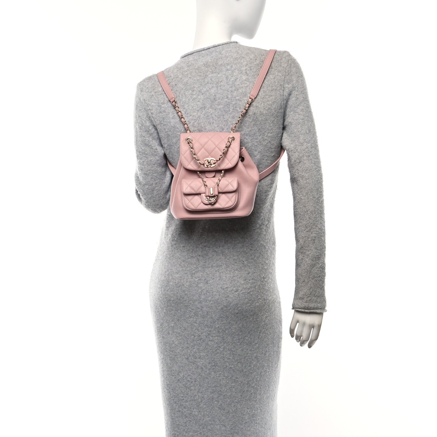Lambskin Quilted Small Duma Drawstring Backpack Light Pink