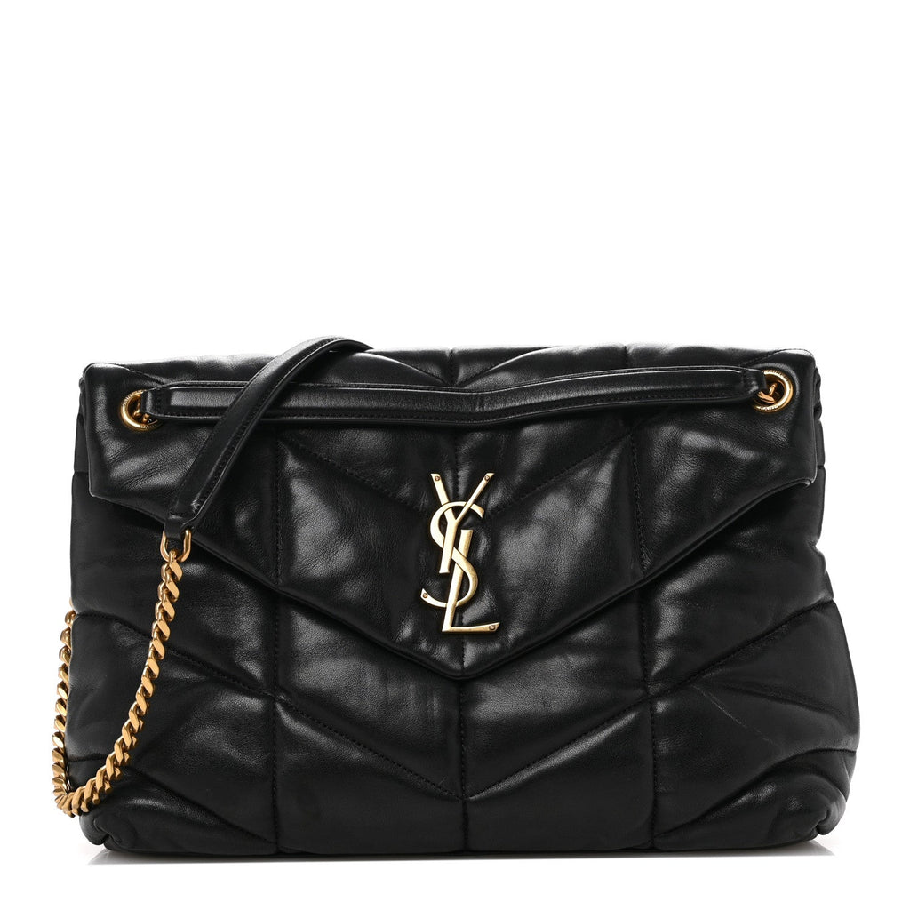 Lambskin Quilted Medium Loulou Puffer Monogram Chain Satchel Black