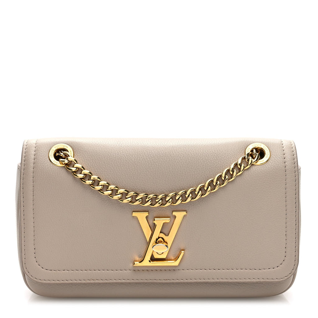 Grained Calfskin Lockme Chain East West Greige