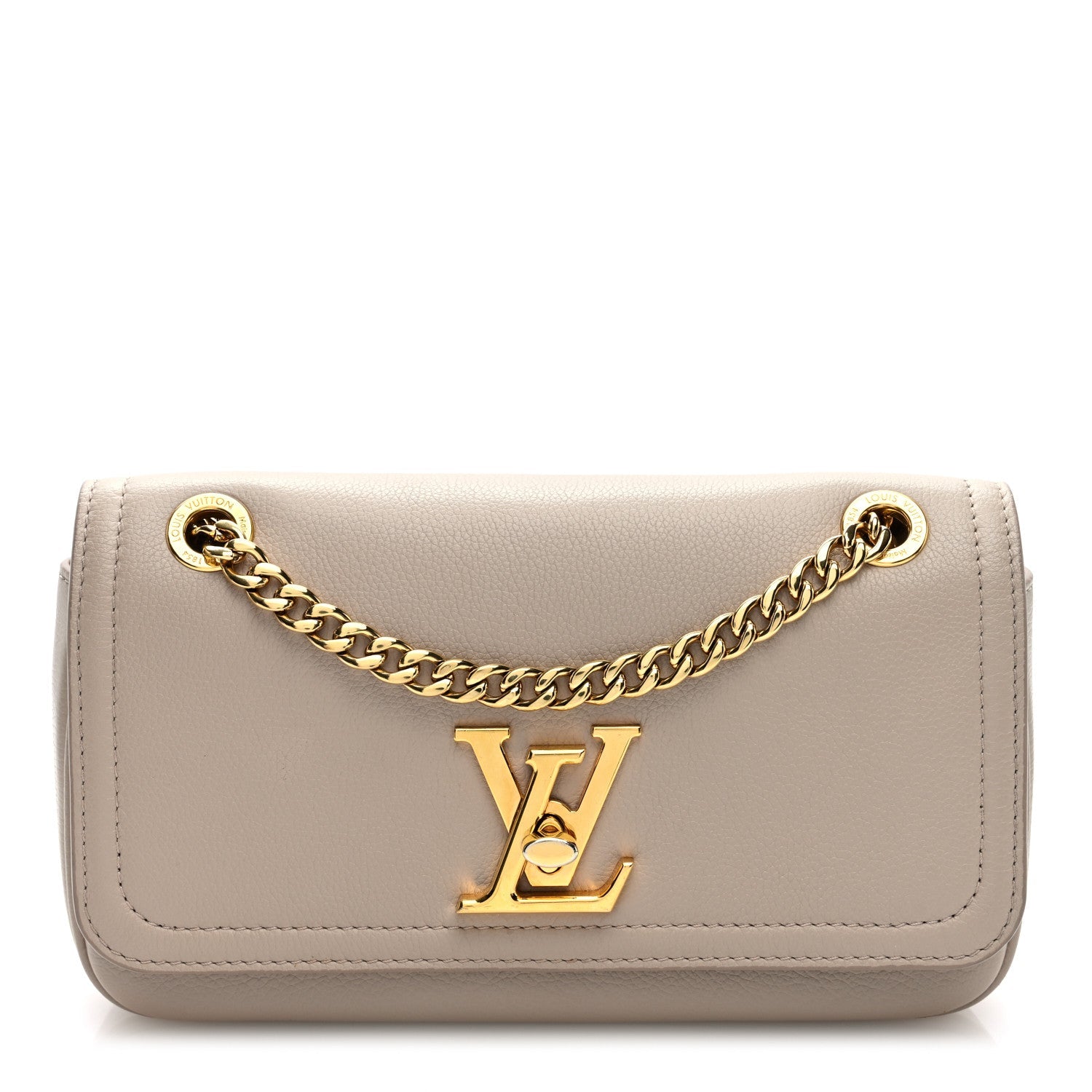 Grained Calfskin Lockme Chain East West Greige