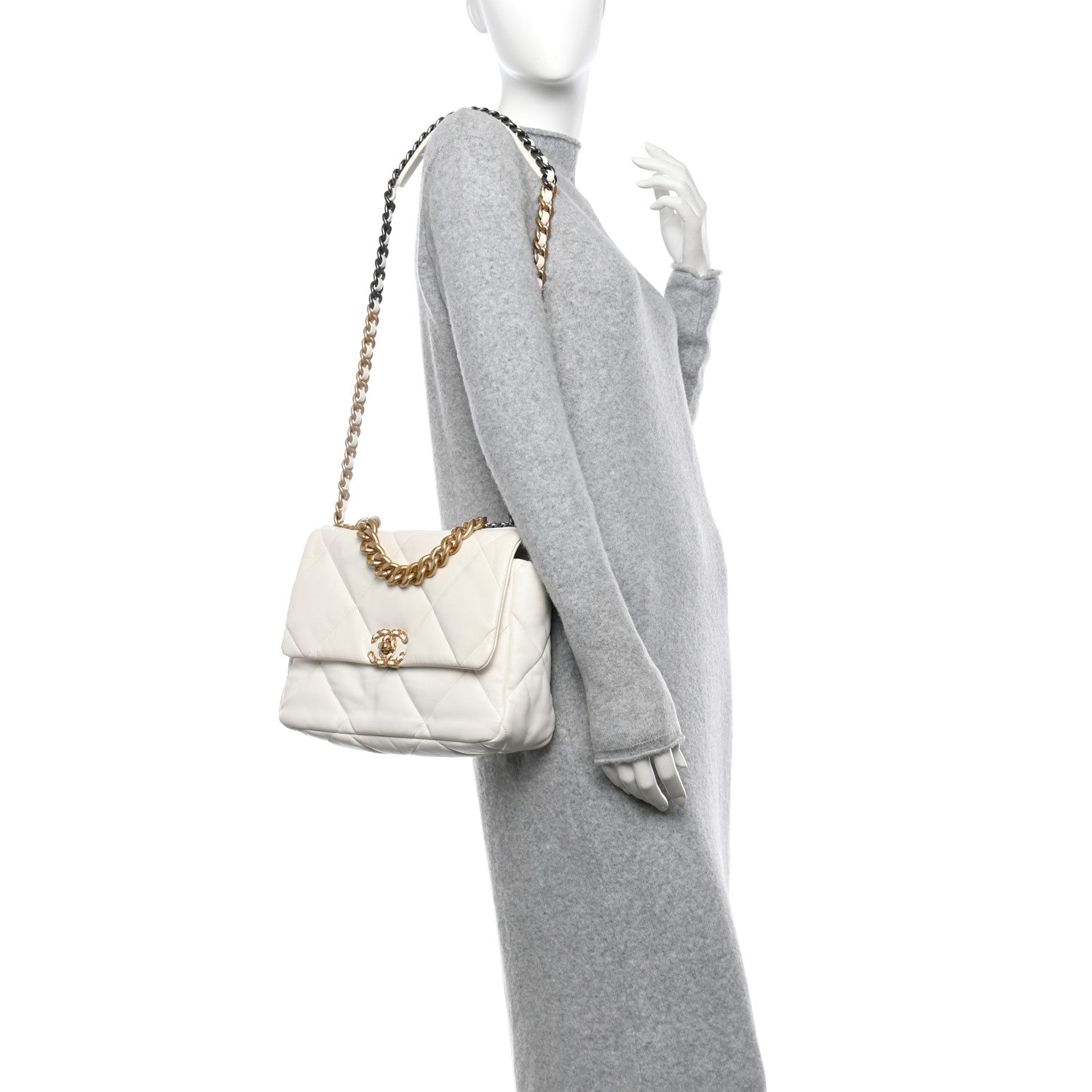 Goatskin Quilted Large Chanel 19 Flap White