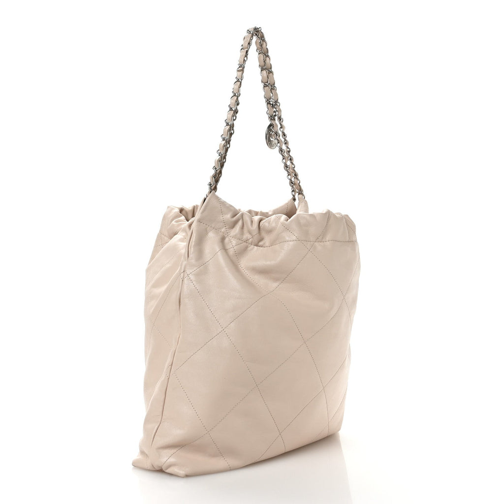 Shiny Calfskin Quilted Small Chanel 22 Ecru