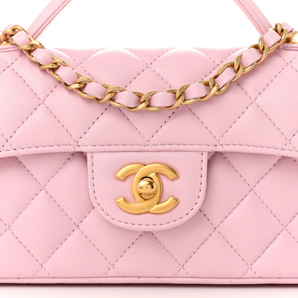Lambskin Quilted Mini Flap Top Handle Bag Light Pink