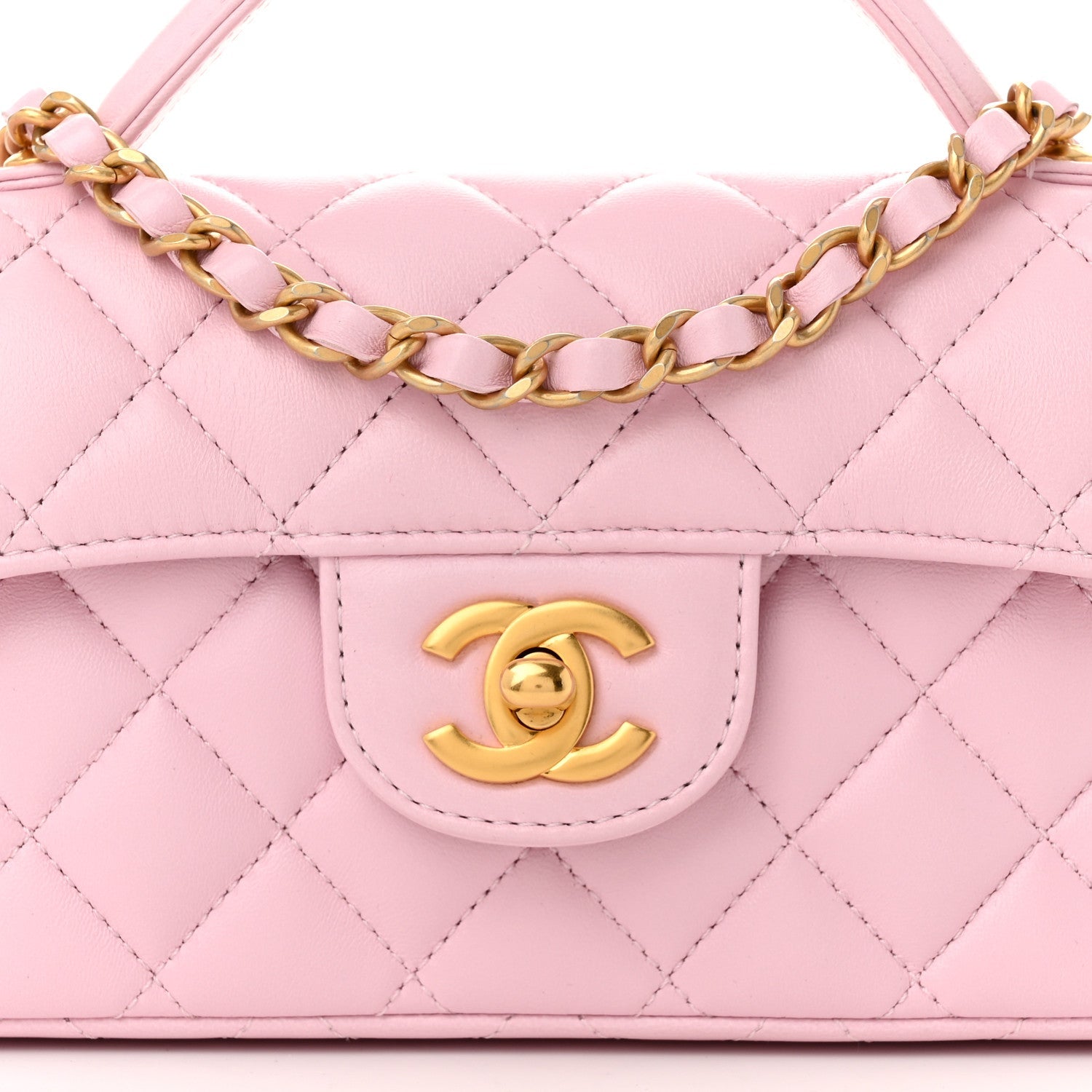 Lambskin Quilted Mini Flap Top Handle Bag Light Pink