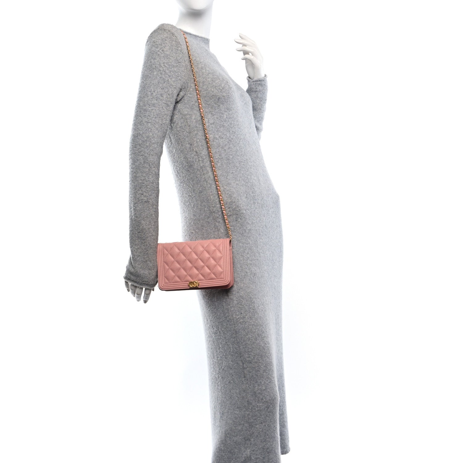 Caviar Quilted Boy Wallet On Chain WOC Pink